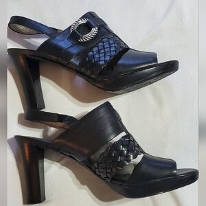Brighton Black Leather Heels With Silver Accent